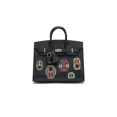 HERMÈS MASTER BIRKIN 20 SELLIER BOUCLERIE MODERNE BLACK CHÈVRE PALLADIUM HARDWARE (20*17*11cm)